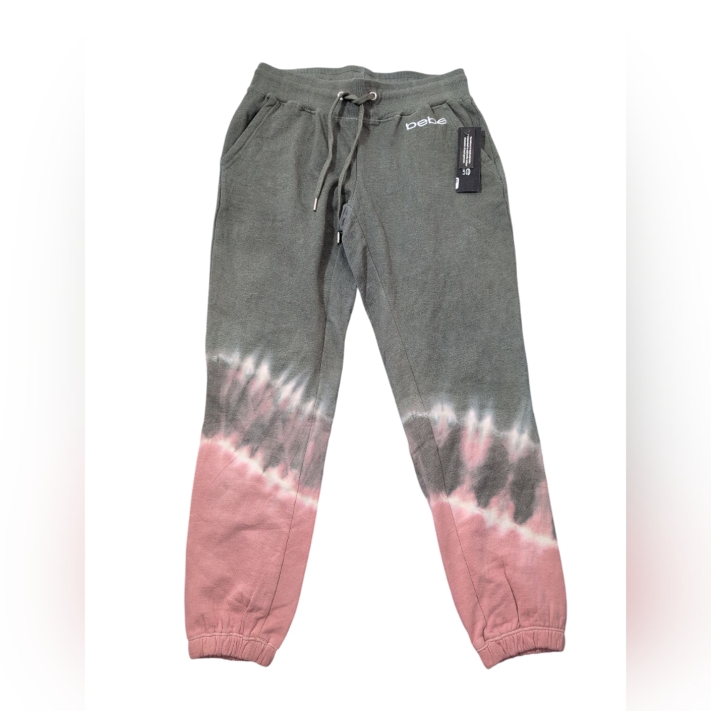 bebe Sport Tie Dye Jogger pants Women's S Olive/Rose Tie Front Pullon Activewear